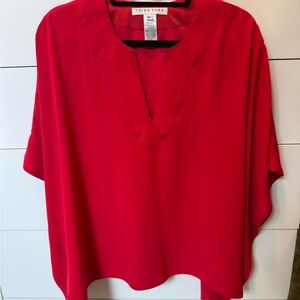 Trina Turk Red Boxy Blouse with Mandarin Collar